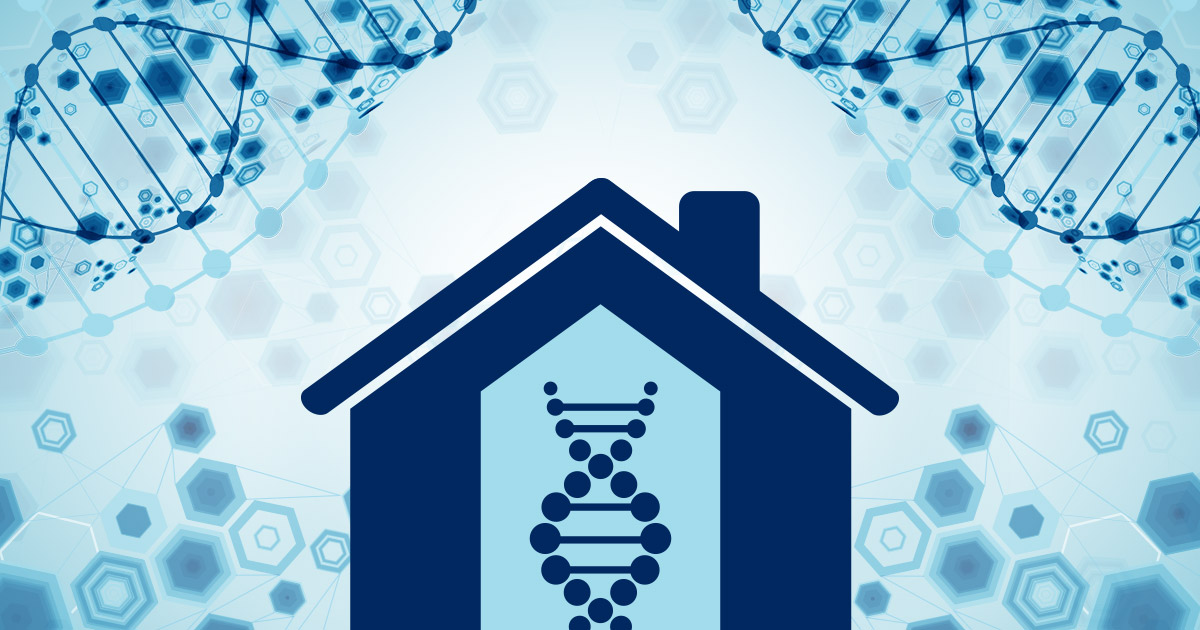 Illustration of DNA strands inside a home