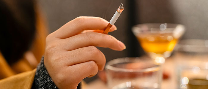 As with alcohol consumption, smoking raises the risk of cancer.  